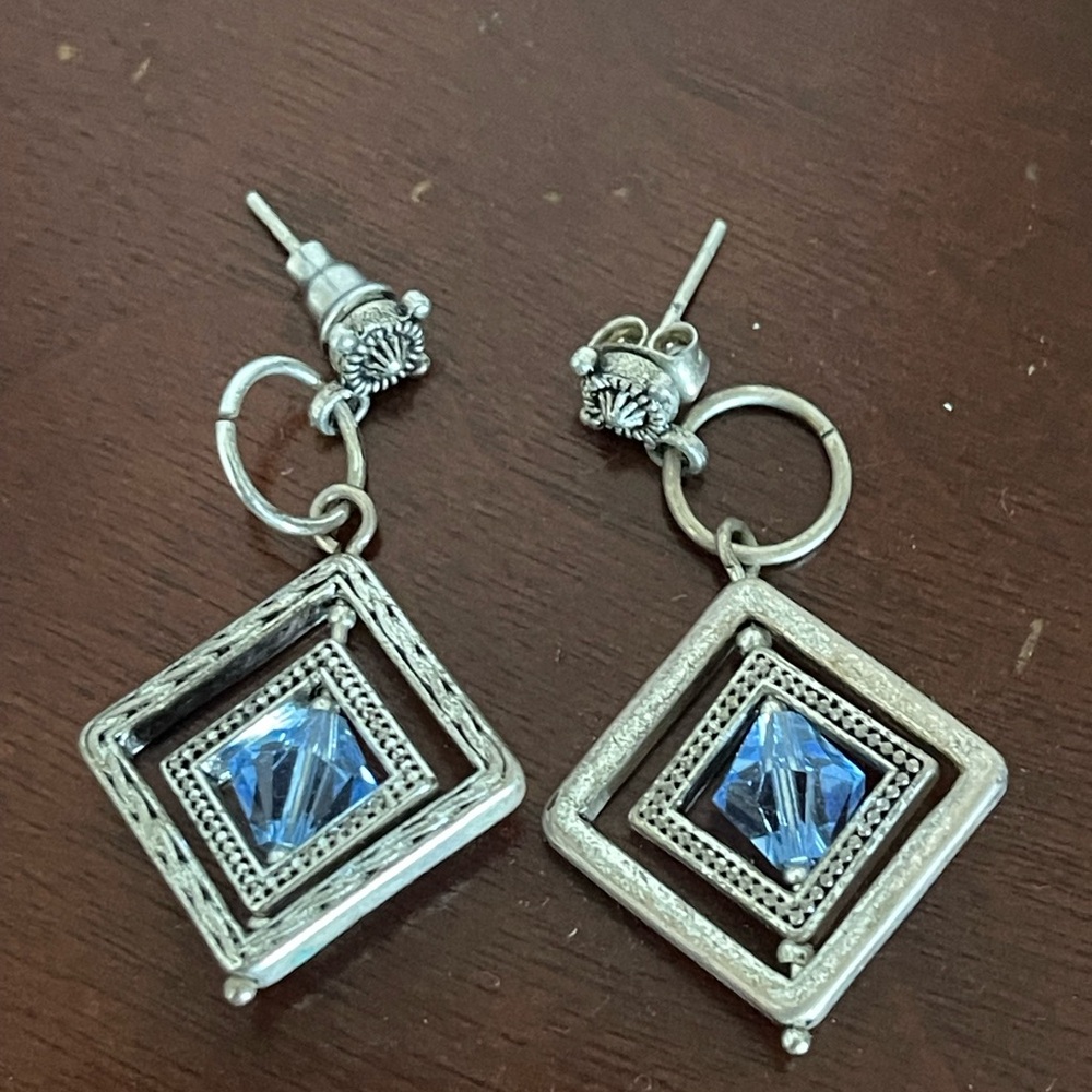 Blue and Silver Dangle Earrings - Picture 2 of 3
